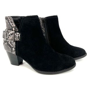 Vionic Naomi Suede Snake-Print Ankle Booties SZ 5 Black